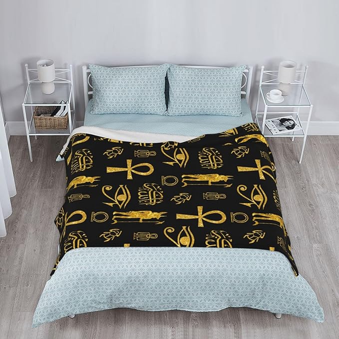 Ancient Egyptian Ankh Cross Gold Allahu Akbar Anubis Blankets for Mens Womens Boys Girls Gifts 50X40 Inches Ultra-Soft Warm Lightweight Bedding Throw for Bed, Sofa, Couch
