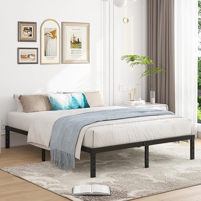 12 Inch Queen Size Metal Bed Frame, Heavy Duty Steel Slat Mattress Foundation,No Box Spring Needed, Easy Assembly, Noise-Free,Black