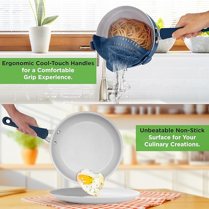 NutriChef Kitchenware Pots & Pans High-Qualified Basic Kitchen Cookware, Non-Stick (14-Piece Set), One Size, Blue