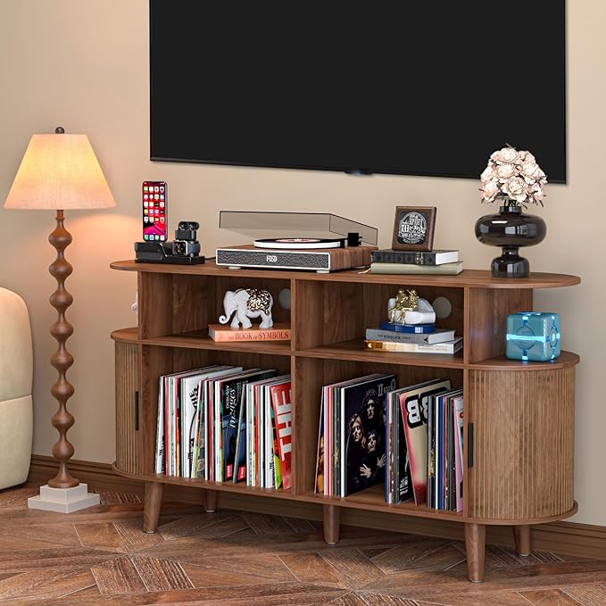 TV Stand for 55/65 Inch TV，Television Stand with Charging Station & USB Ports,Entertainment Center Large Long for Living Room (Walnut)