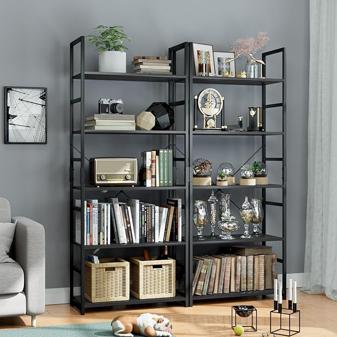 OTK 5 Tier Bookshelf, Tall Bookcase, Office Shelf Storage Organizer, Modern Book Shelf for Living Room, Bedroom, and Home Office, Carbon