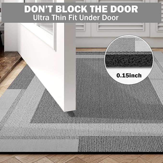 Non Slip Long Bathroom Runner Rug Bath Mat, Rubber Backing Ultra Thin Bathroom Rugs Fit Under Door Quick Dry Super Absorbent Washable Shower Mat for Bathtub Sink Floor, Grey 17"x59"