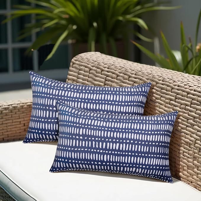 Pack of 2 12x20 Outdoor Pillows, Waterproof Throw Pillows with Inserts, Decorative Lumbar Pillows for Patio, Garden, Couch, Furniture, Sofa, Bed, Living Room(Pebble Dark Blue)