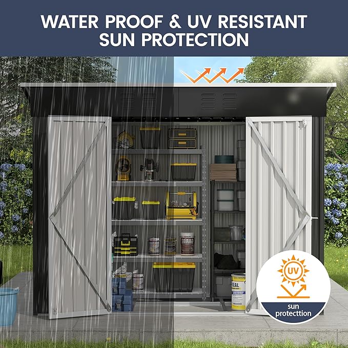 UDPATIO Outdoor Storage Shed 8x4 FT, Outside Sheds & Outdoor Storage Metal Galvanized Steel Yard, Patio, Lawn, Tool Shed with Lockable Door for Can, Bike, Lawnmower,Dark Grey