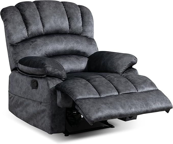 Luxlen Large Manual Recliner Chair,Soft Fabric Push Back Recliner with Overstuffed Armrest and Backrest, Living Room Single Sofa Recliners,Grey