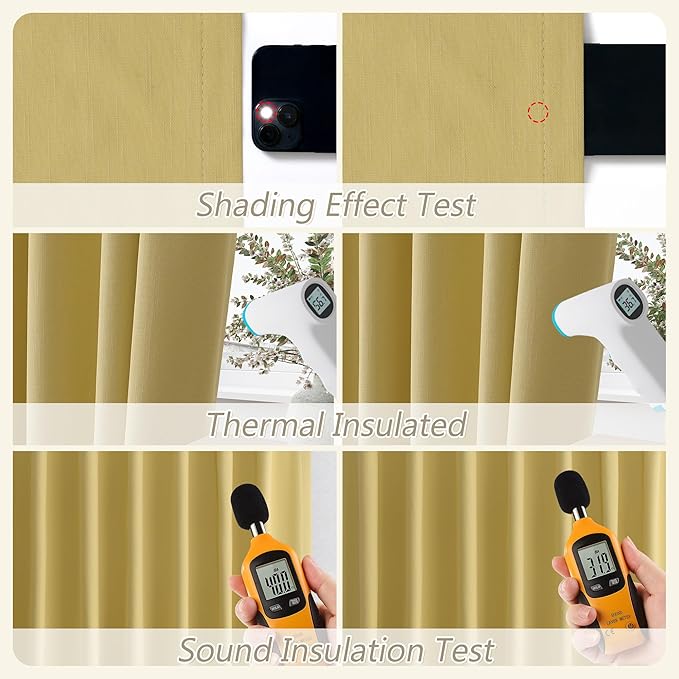 Guken Yellow Blackout Curtains 102 Inch Length 2 Panels Set for Living Room Bedroom Back Tab Thermal Insulated 100% Black Out Linen Drapes Room Darkening Window Curtains 102 Inches Long