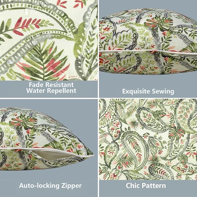 LVTXIII Outdoor Lumbar Pillow Covers 12"x20", Covers ONLY, 2 Pack 30x50cm Lumbar Cushion Cover with White Piping for Home Patio Garden Sofa Bench, Faylinn Shadow Paisley