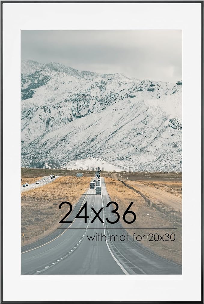24x36 Metal Picture Frame For Wall With Mat For 20x30, 24''x36'' Aluminum Photo Frames With Tempered Glass For Home Decor, Minimalist Modern Poster Frame Horizontal And Vertical Formats, Black