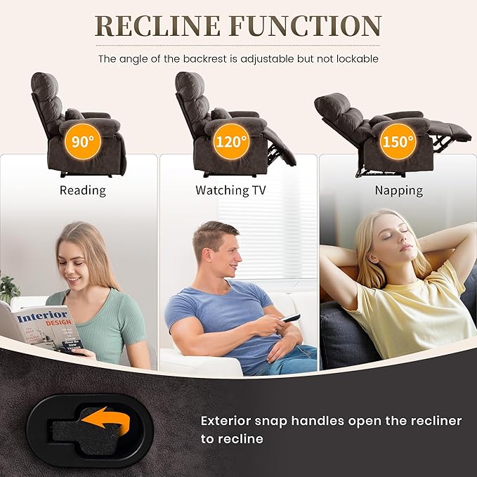 Oversized Recliner Chair Extra Wide Large Recliner for Adults 350lbs with Lumbar Support Pillow Nursery Chair Living Room (Manual, GREY-6002)