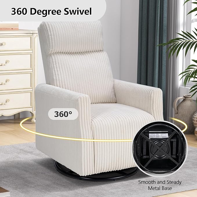 CANMOV Swivel Rocker Chair Set of 2, Swivel Accent Chair with High Back and Arms, Corduroy Glider Chair Swivel Chairs for Living Room Bedroom Nursery, Beige