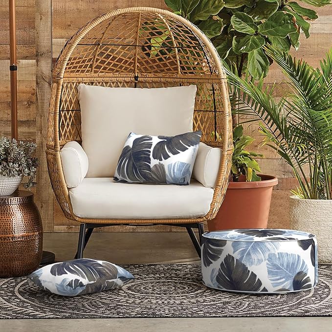 LVTXIII Set of 2 Patio Lumbar Pillows, 12”x20” Fade Resistant Outdoor Lumbar Pillow with Inners, Fluffy Decorative Garden Lumbar Cushions for Home Patio Coach Sofa Use, Monstera Blue