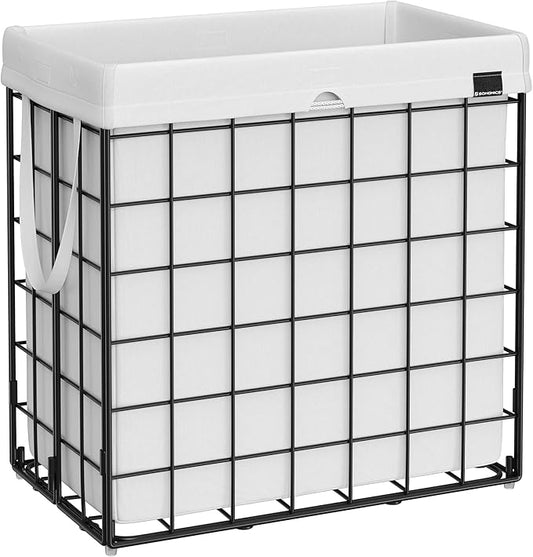 SONGMICS Laundry Hamper, 29 Gal. (110L) Laundry Basket, Collapsible Clothes Hamper, Removable and Washable Liner, Metal Wire Frame, for Bedroom Bathroom, Cream White ULCB111W01