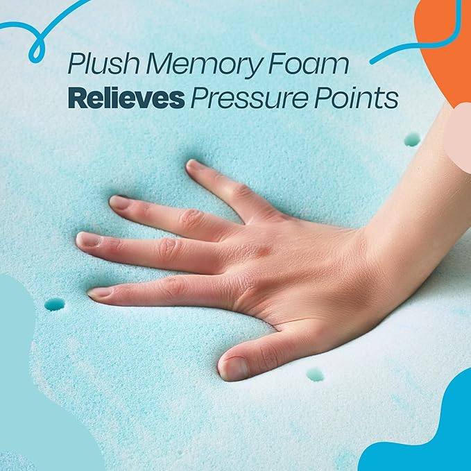 Linenspa 2 Inch Gel Swirl Memory Foam Mattress Topper – Cooling Gel Infused – Pressure Relieving Bed Topper - Mattress Pad – CertiPUR Certified - Twin Size