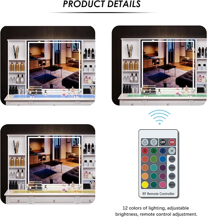 Vanity Desk with Mirror and Lights, Glass Top Dressing Table with 9 Drawers,European Style Vanity Table, Crystal Ball Knobs, White Makeup Desk (White-Glass Top)