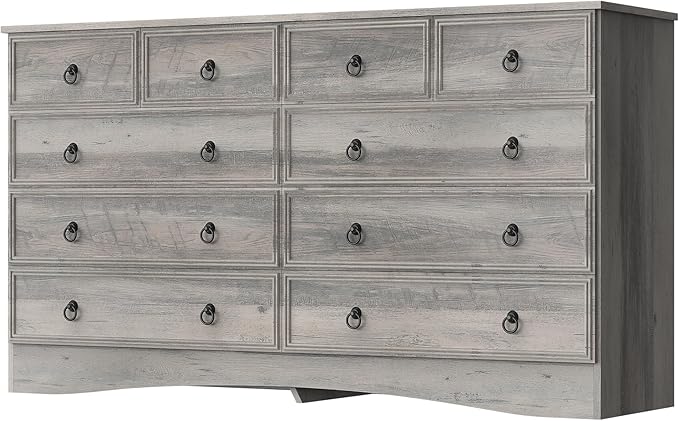 Grey Dresser for Bedroom with 10 Drawers, Large Chest of Drawers Storage Organizer, Long Dresser Storage TV Stand for Living Room, Bedroom, Hallway Taupe Grey