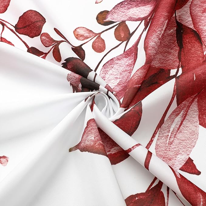 Gibelle Burgundy Red Eucalyptus Shower Curtain, Watercolor Plant Leaves with Floral Bathroom Shower Curtain Set with Hooks, 72x72