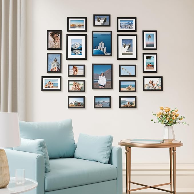 Vittanly Picture Frames Set of 20, Picture Frames Collage Wall Decor for Wall Mounting or Tabletop Display, Gallery Wall Frame Set with 4Pcs 8x10, 8Pcs 5x7 and 8Pcs 4x6, Black