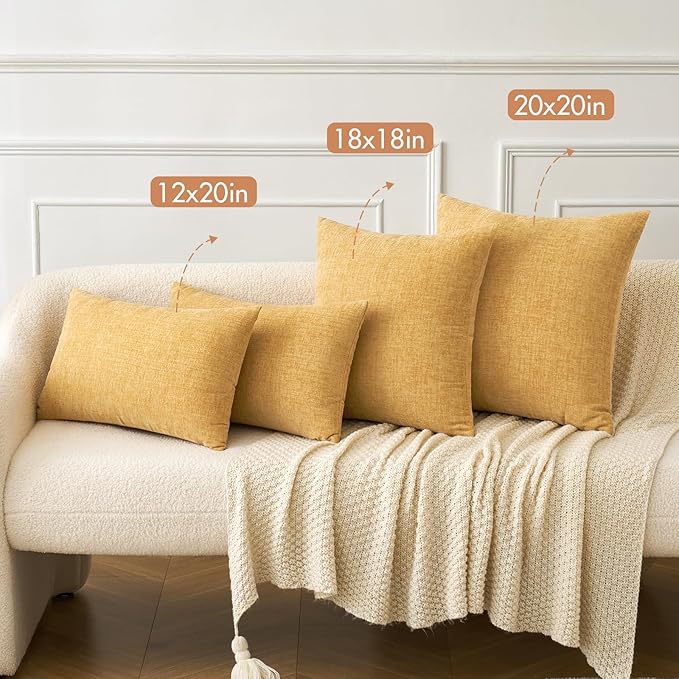MIULEE Pack of 2 Couch Throw Pillow Covers 20x20 Inch Soft Gold Chenille Pillow Covers for Sofa Living Room Solid Dyed Pillow Cases