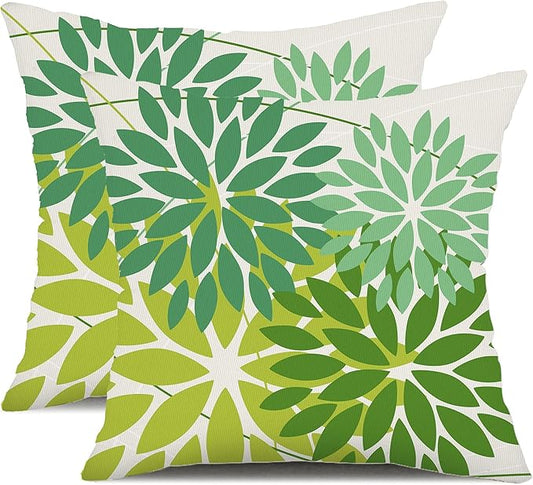 DFXSZ Outdoor Throw Pillow Covers 20x20 Inch Set of 2 Waterproof Spring Summer Geometric Elegant Dark Light Green Outdoor St Patricks Pillow Covers for Patio Funiture Garden Couch 168A20