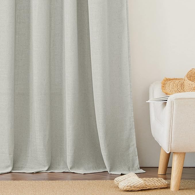 RYB HOME Linen Textured Sheer Curtains 45 inch Length, Half Privacy Sheers Drapes for Bathroom Bedroom Small Window Decor, Deep Grey, W 52 x L 45 inches, Set of 2