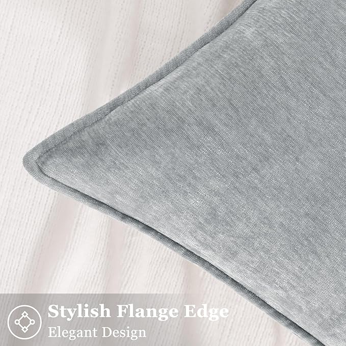 decorUhome Couch Throw Pillow Covers 24x24 Set of 2, Decorative Soft Euro Neutral Chenille Pillow Covers with Elegant Design for Sofa Bed Living Room Home Decor, Ultimate Gray