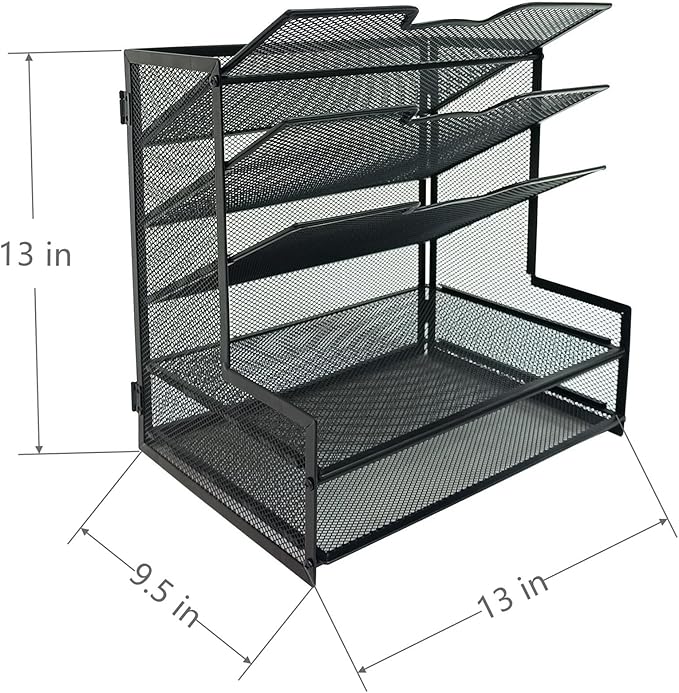 Generic 5-Tier Metal Mesh Desk Organizer, Office File Holder, Paper Organizer for Home Office Furniture, Black