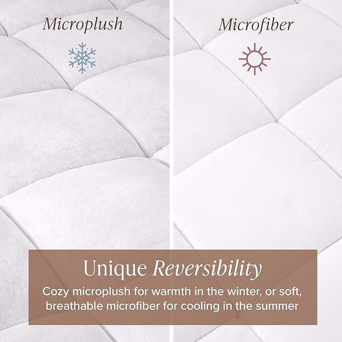 Bare Home Queen Microplush Mattress Topper - Pillow Top Reversible - Soft Mattress Cover - Dual Sided All-Season - 8" to 24" Deep Pocket - Fitted Cover - Plush Mattress Pad (Queen)