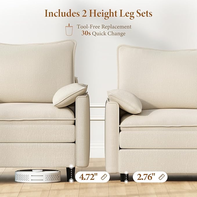 Vesgantti Large Modular Sectional Sofa, Big Comfy Cloud Couch with Ottoman Deep Seat Chenille Cloud Sofa, 9 Seater Large Sectional Couches for Living Room, Bedroom and Apartment, Beige