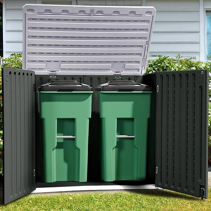 YITAHOME Extra Large Outdoor Horizontal Storage Shed, 4.5x4ft Resin Tool Sheds w/o Shelf, Easy to Assemble Waterproof Storage for Trash Cans, Garden Tools, Lawn Mower, Lockable, Dark Gray