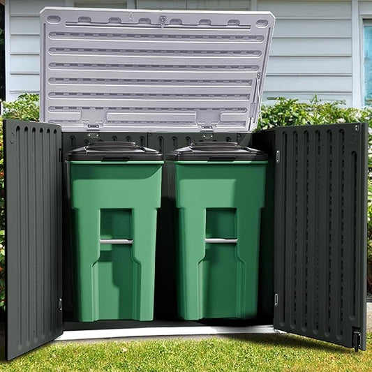 YITAHOME Extra Large Outdoor Horizontal Storage Shed, 4.5x4ft Resin Tool Sheds w/o Shelf, Easy to Assemble Waterproof Storage for Trash Cans, Garden Tools, Lawn Mower, Lockable, Dark Gray