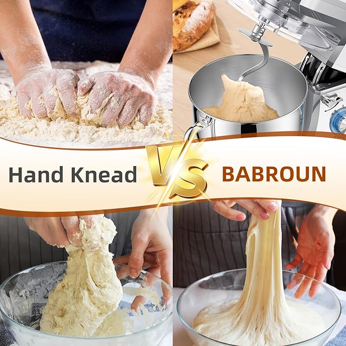 8.45 QT Stand Mixer - 660W 6 Speed Large Capacity Kitchen Electric Mixer with Whisk Dough Hook Mixing Beater Household Food Mixer for Baking Cakes Cookie Bread Salad (Silver)