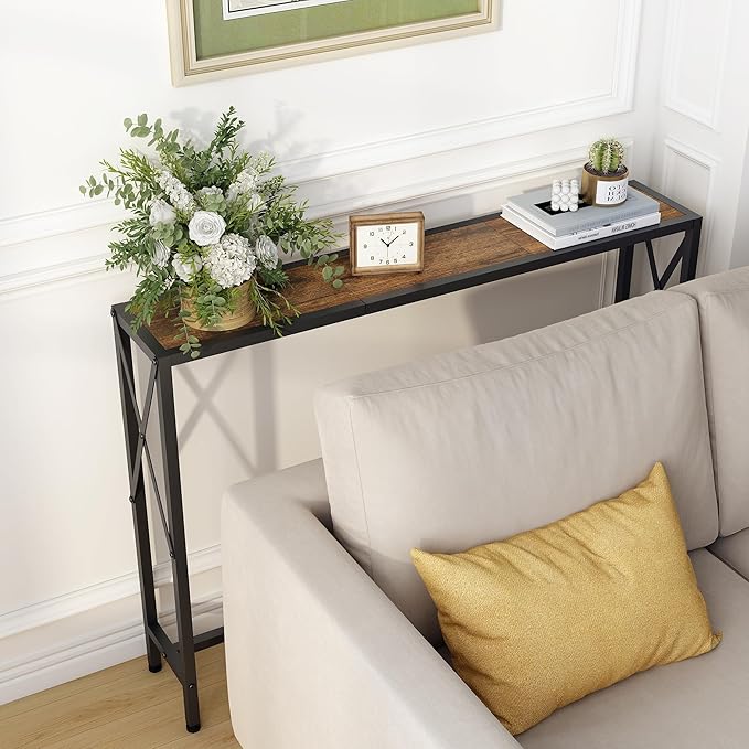 41.7" Console Table Behind Couch, Industrial Narrow Sofa Table for Hallway, Living Room, Bedroom, Rustic Brown