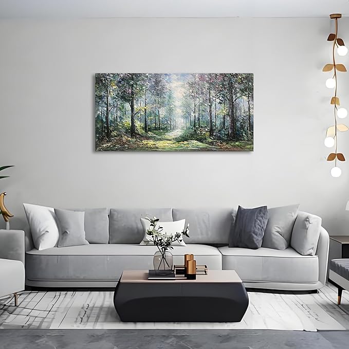 Art Hand Painted Green Forest Landscape Oil Painting Modern Abstract Art Home Wall Deco Art 24x48 inches