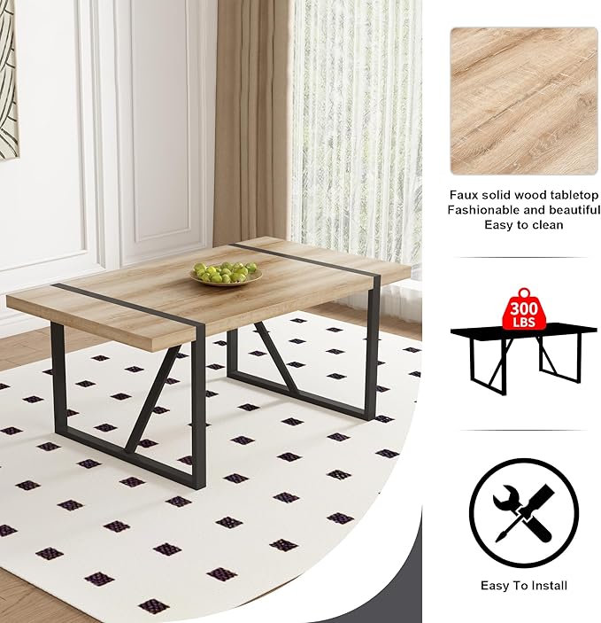 Dining Table Chairs Set for 6, Modern Rectangular Dining Room Table Set Upholstered Dining Chairs 71" Dinner Table Set for Kitchen (Brown Table & Brown2 Chairs, 71 Inch Table + 6 Chairs)