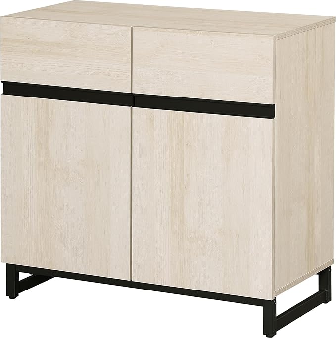 WAMPAT Modern TV Stand for 75-110 Inch TVs, Wooden Entertainment Center Console With Metal Base & Adjustable Shelves for Living Room, Bedroom, 31.5 Inch, Light Oak