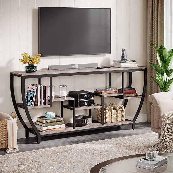 Tribesigns TV Stand for Televisions up to 80 Inches, 70.9 Inches Entertainment Center with Storage Shelves, Wood TV Media Console Table Unit for Living Room, Bedroom, Grey