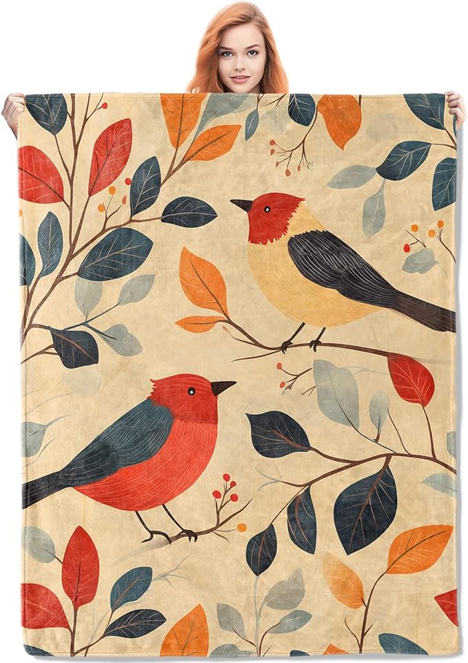 Birds Flannel Blanket, Bird Gifts, Birds-Themed Blanket for Women, Soft Lightweight Throw Blankets for Bed Home Travel Decor 50" x 60"