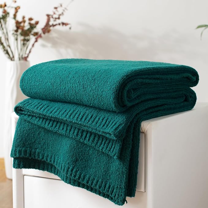 Carriediosa Wool Blend Knit Throw Blanket 60" X 80" Twin, 50% Recycled Polyester Soft Cable Knitted Fluffy Throws for Couch Lightweight Woven Blankets for Sofa Fuzzy Cozy Bed Cover, Dark Teal