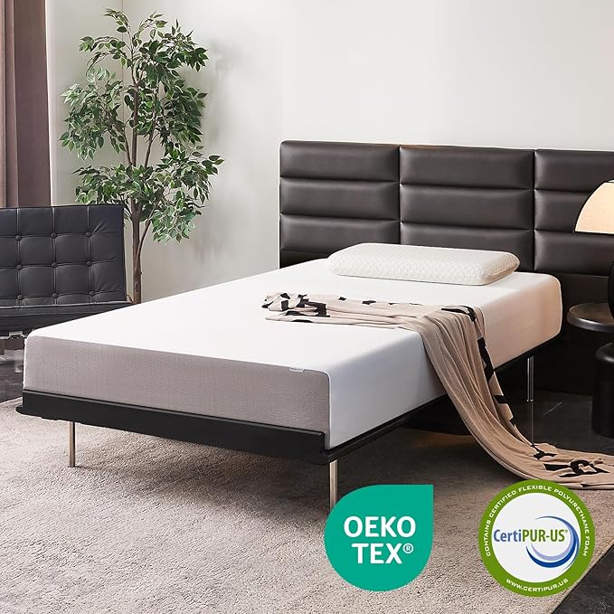 Amazon Basics Memory Foam Mattress, Medium Firm, 10 Inch, Twin, White/Grey