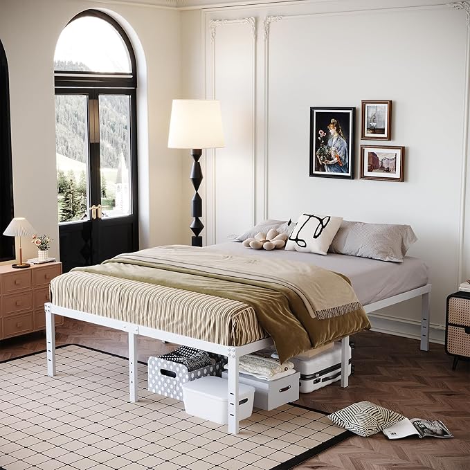 18 Inch King Bed Frame Heavy Duty Metal Platform No Box Spring Needed, Maximum Storage, Easy Assembly, Noise Free, White