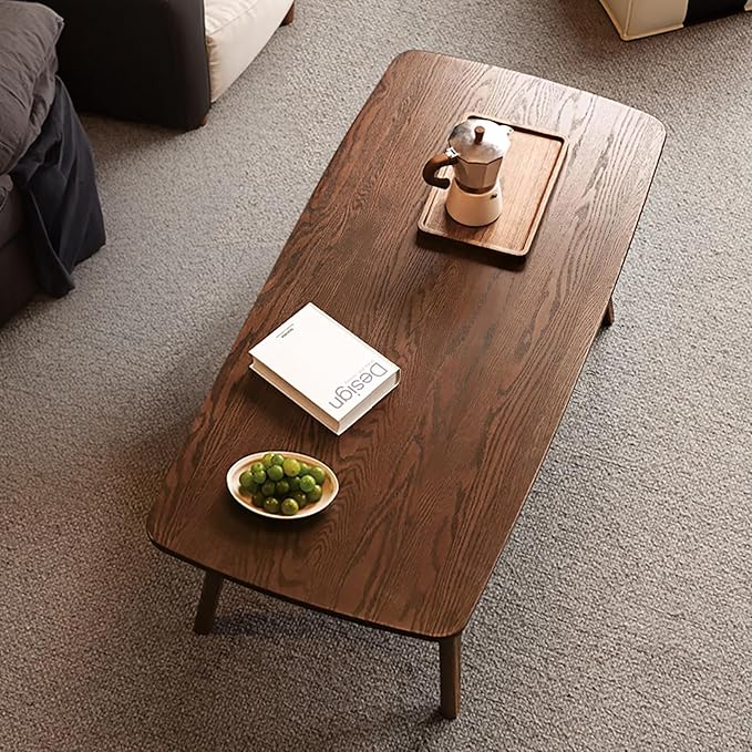 100% Solid Oak Coffee Table with Storage Shelf, 2-Tier Wooden Center Table for Living Room, Farmhouse Rustic Rectangle Table, Easy Assembly, 47 Inch