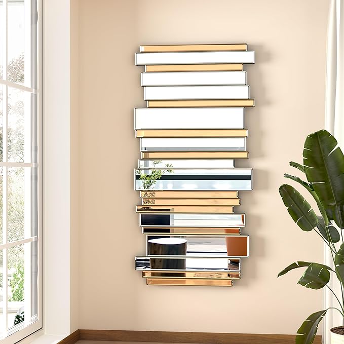 27×55inch Gold Mirrors for Wall Beveled Rectangle Accent Mirrors for Wall Contemporary Decor Livinig Room Decorative Mirrors for Decor