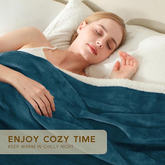 BEAUTEX Sherpa Fleece Throw Blankets, Soft Fluffy Flannel Plush Blanket and Throw, Fuzzy Cozy Cuddle Blankets for Couch Bed Sofa Adults (50" x 60", Dusty Blue)