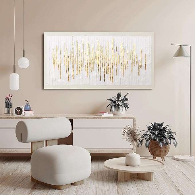 Canvas Wall Art Decor Modern Wall Decor For Living Room Gold Abstract Wall Art White Textured Wall Art Abstract Art Artwork for Walls Canvas Prints Art Work For Home Office Wall Decor 20" X 40"