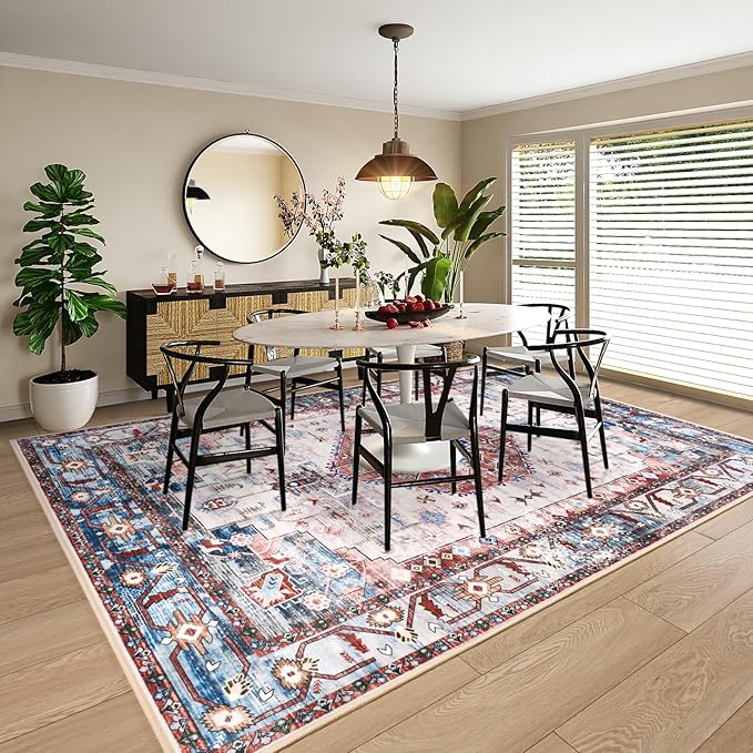 5x7 Area Rugs for Living Room, Non Slip Vintage Floral Rug for Bedroom Dining Room, Low Pile Indoor Carpet for Nursery, Kitchen, Office Home Decor, Red