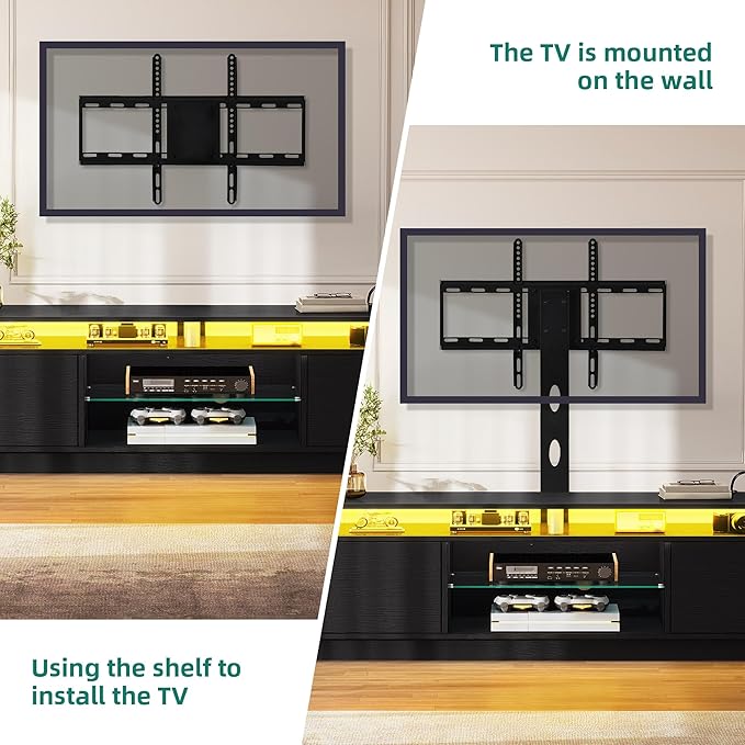 YITAHOME TV Stand with Mount for 75/70/65 inch TV, Entertainment Center with Storage, Modern LED TV Stand w/Power Outlets for Living Room, TV Console Media Cabinet, Black