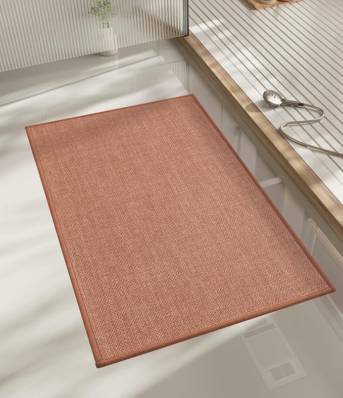 chakme Bathroom Rugs Mat 32x17, Ultra Thin Non Slip Bath Mat Quick Dry Absorbent Bath Mat for Bathroom Floor, (Dark Pink, 32"x17")