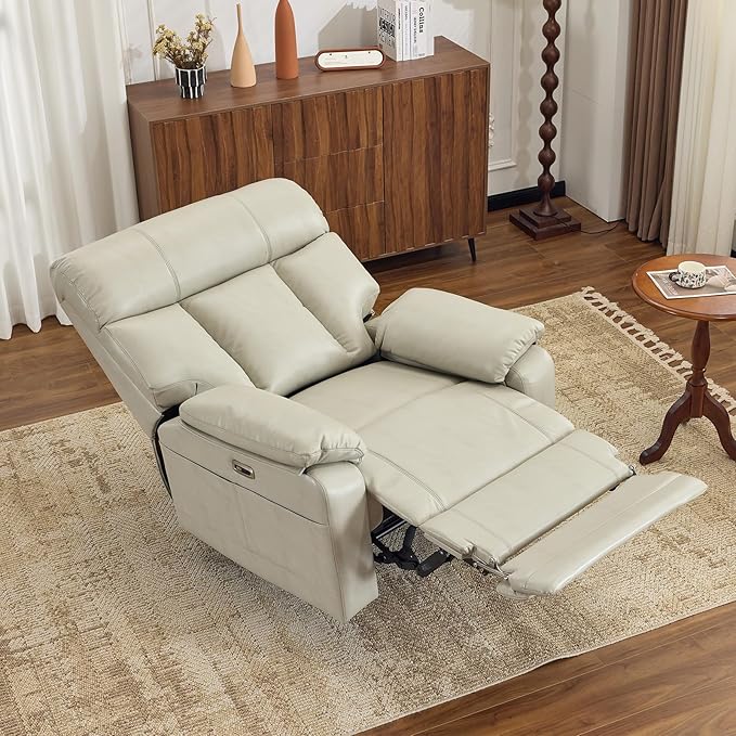 AEDI 450lbs Power Recliner Chair for Big and Tall Adults Oversized Electric Reclining Sofa for Living Room,Extra Wide 27.5” Seat,Extended Footrest,USB Charging(Faux Leather,Gray)