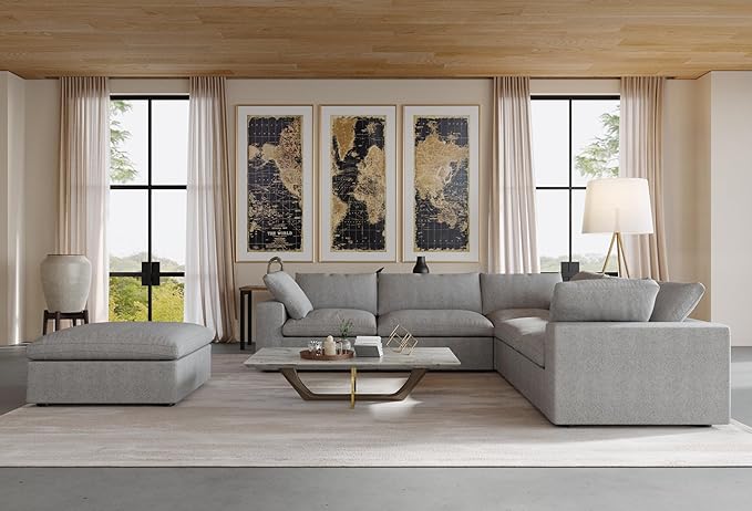 JACH V Shape Couches Sectional for Living Room, Modular Convertible Sofa Couch with Chaise Ottoman, Couch Cushion Covers Removable, Comfy Sofas for Living Room, Bedroom, Apartment (Grey)