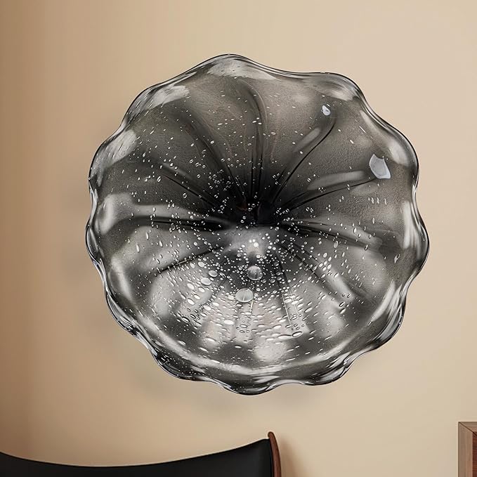 Hand Blown Glass Wall Plates Decor, Modern Unique Glass Wall Art, Murano Blown Glass Wall Art with Transparent and Easy to Clean for Staircase, Living Room, Kitchen, Hallway
